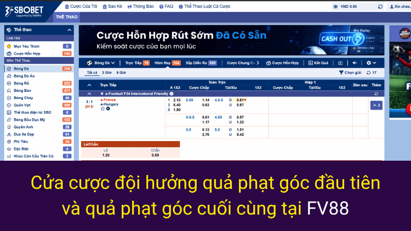 Cửa cược đội hưởng quả phạt góc đầu tiên và quả phạt góc cuối cùng tại FV88