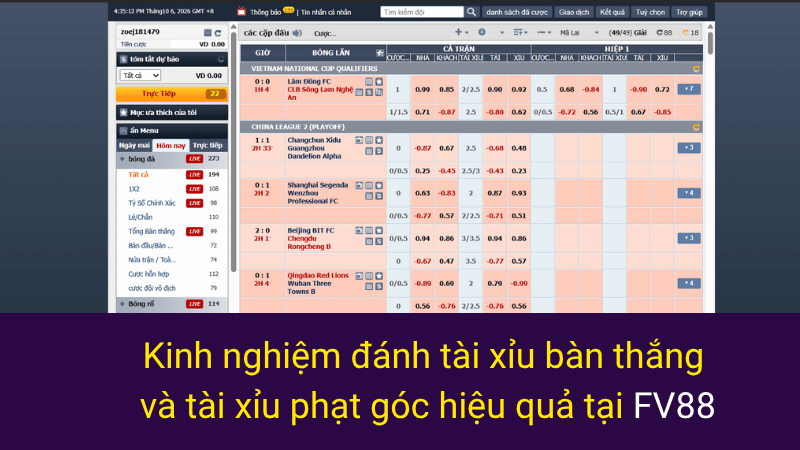 Kinh nghiệm đánh tài xỉu bàn thắng và tài xỉu phạt góc hiệu quả tại FV88